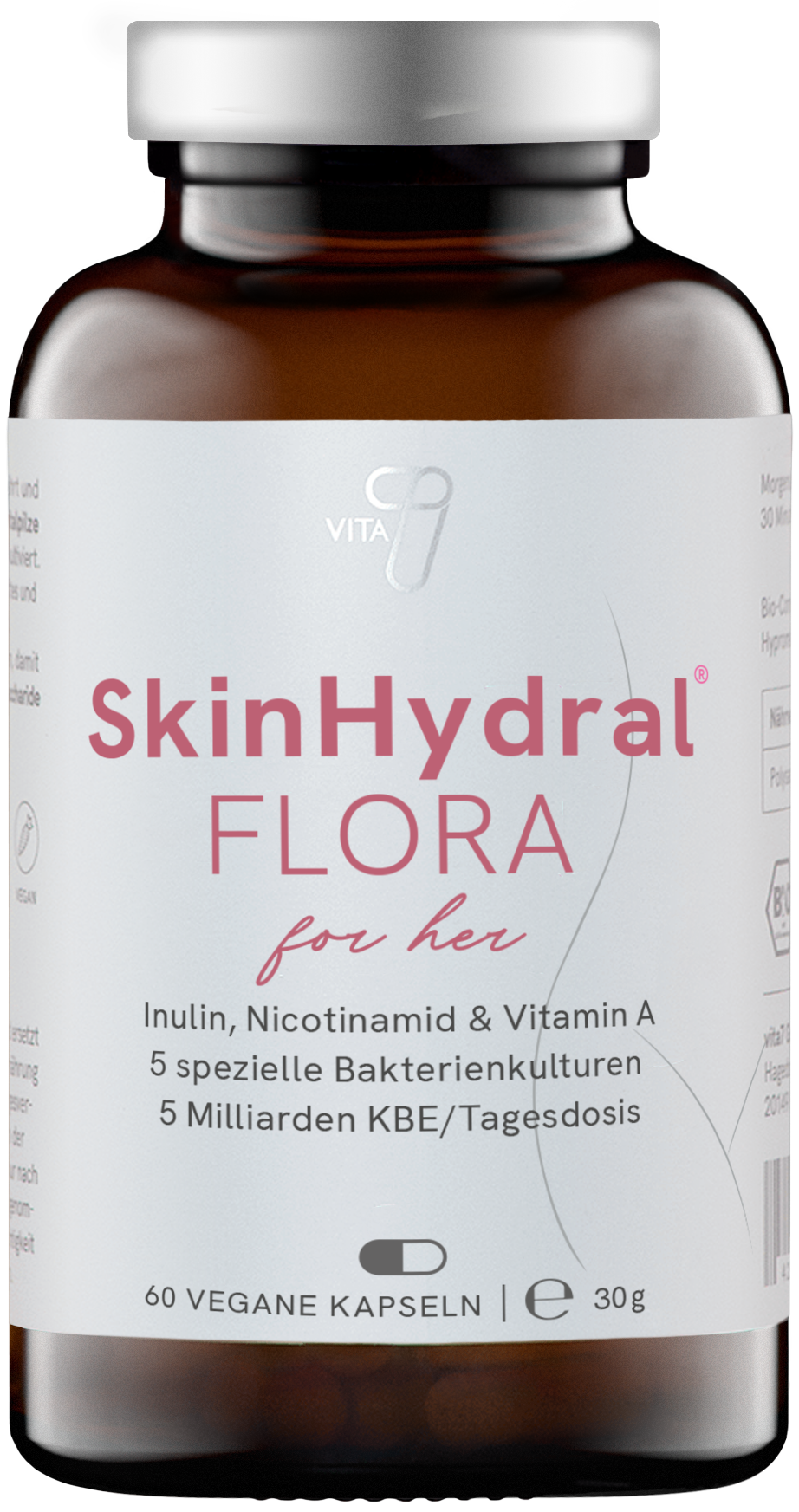 vita7 SkinHydral Flora für Frauen – 60 Kapseln, Probiotikum mit Cranberry
