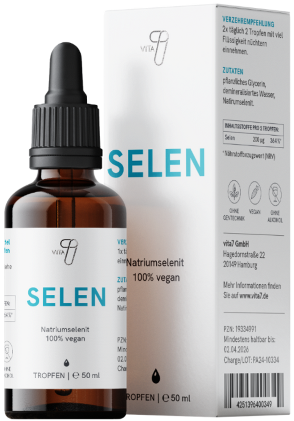 vita7 Selen Tropfen, 50 ml – Natriumselenit in der Braunglasflasche