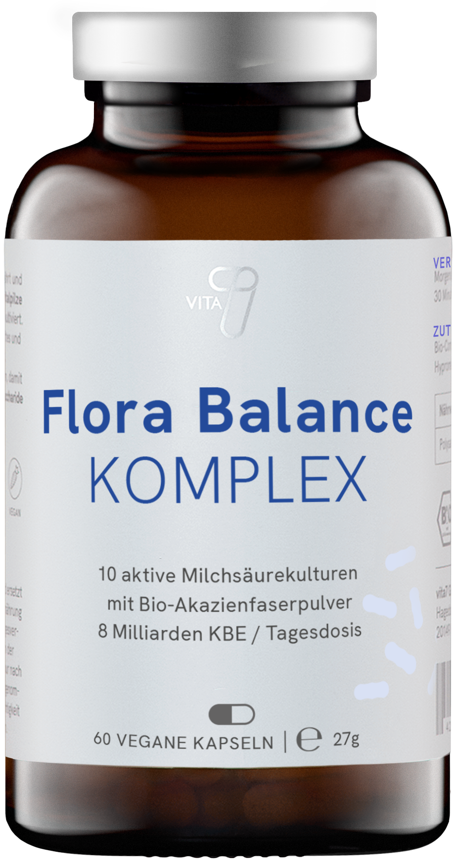 vita7 Flora Balance Komplex – 60 vegane Kapseln mit 10 aktiven Milchsäurekulturen und Bio-Akazienfaser