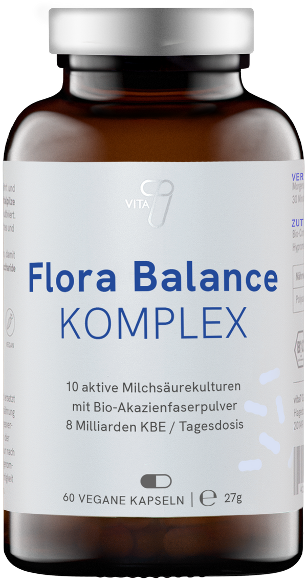 vita7 Flora Balance Komplex – 60 vegane Kapseln mit 10 aktiven Milchsäurekulturen und Bio-Akazienfaser