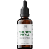 Lichtgeschützte Braunglasflasche der vita7 Chlorophyll Tropfen, präsentiert die natürliche Essenz von Alfalfa.