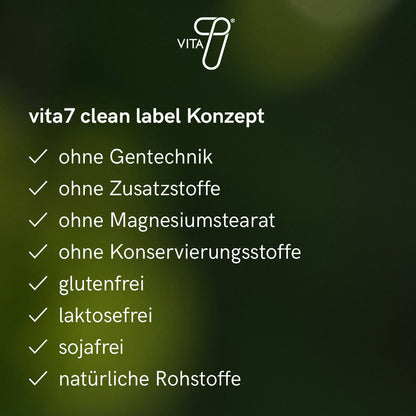 vita7 clean label Konzept Haken grüner Hintergrund