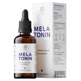 Braunglasflasche der vita7 Melatonin Tropfen, hervorgehoben durch die einfache und reine Zusammensetzung, ideal für die Förderung des Schlafes.